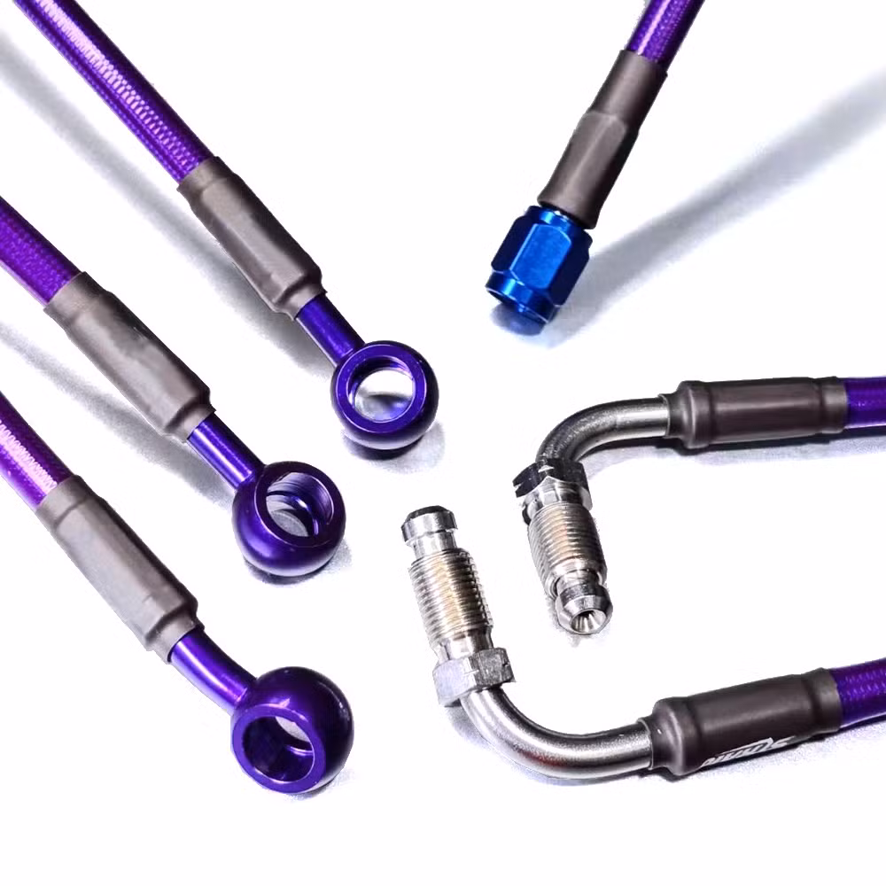 Racing Motorcyle ATV Brake System High Pressure Stainless Steel 304 10mm Banjo to Banjo Colored Stainless Steel Braided PTFE Inner Tube Brake Hose Assembly