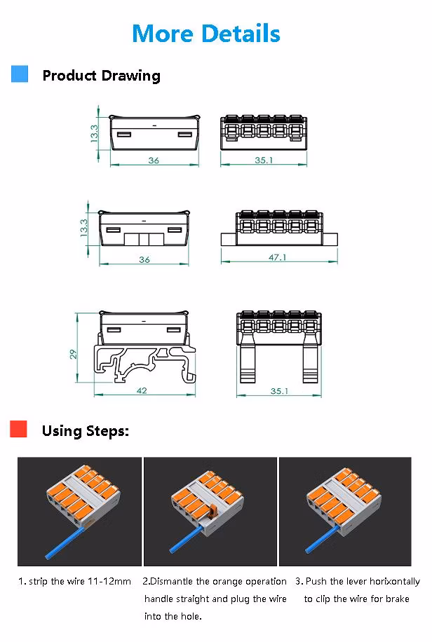 5pins Quick Cable Wire Connector, Universal Compact Connector Household Wiring Connector 0.5-6mm2 Conductor Terminal Block, 5pins Easy Connecting Connector