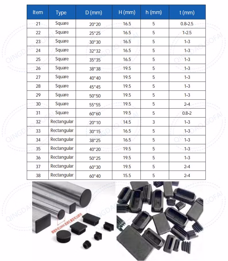 Plastic PE Square Pipe End Caps Tubing Insert Plugs Black