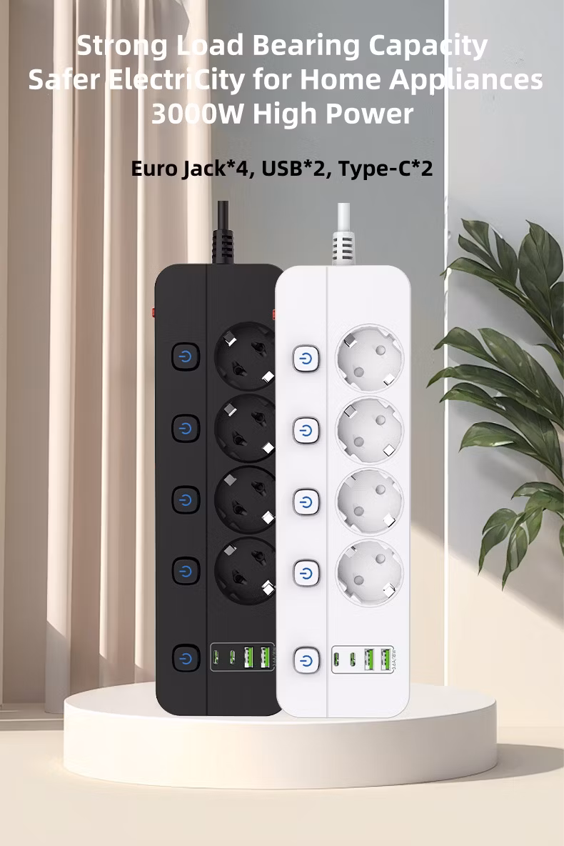 European Standard Multi USB Plug Socket Plug Board Household Intelligent 4 Outlets Row of Plugs