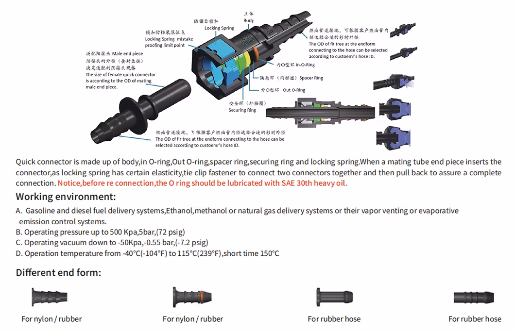 Durable Oil-Return Connector for Auto Water Hose L Type Fuel Flexible Quick Coupling