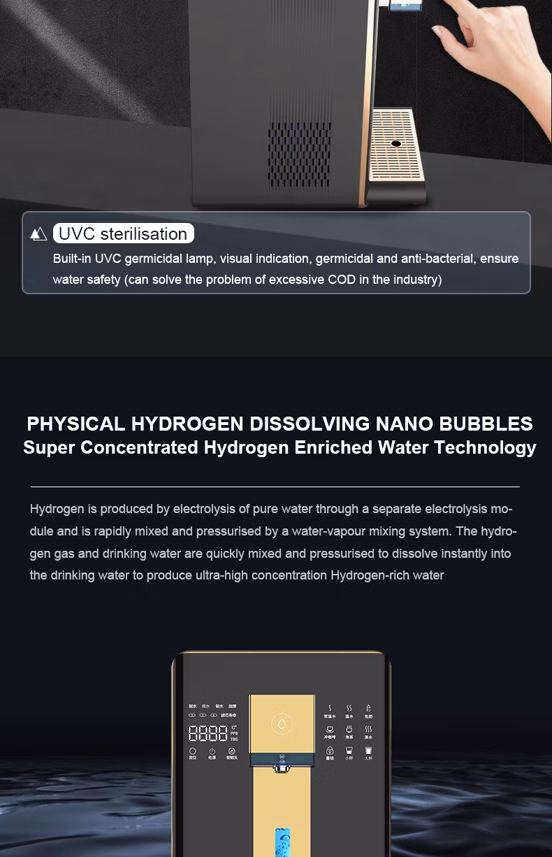 Countertop OEM Electronic Cooling Hot and Cold UVC Direct Pipeline Reverse Osmosis 200g RO System Hydrogen Water Purifier