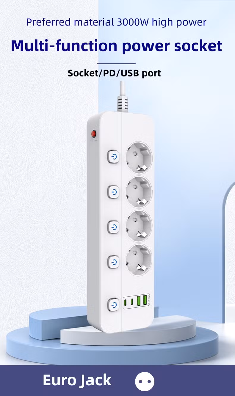 European Standard Multi USB Plug Socket Plug Board Household Intelligent 4 Outlets Row of Plugs