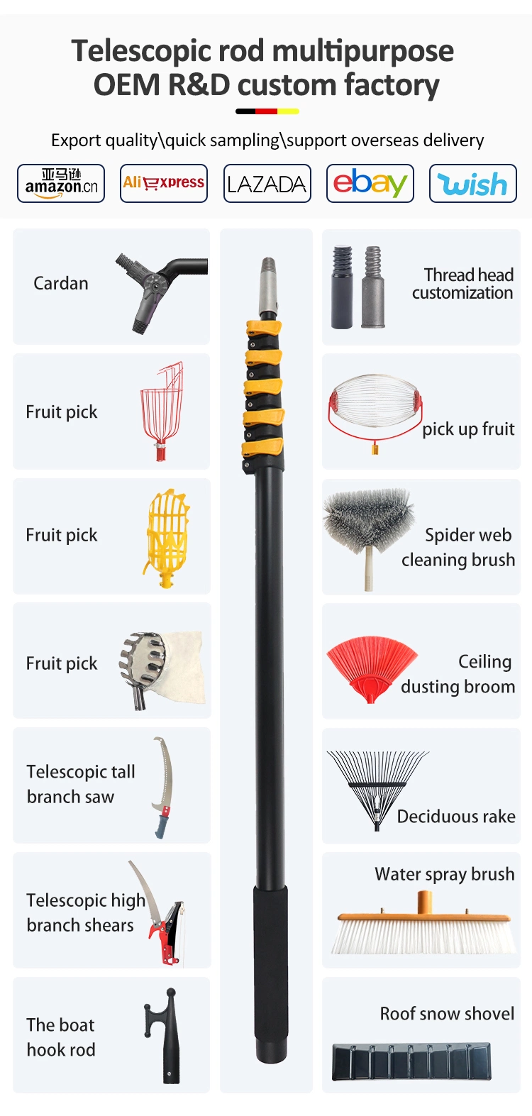 Aluminum Telescopic Broom Handles Twist Lock Adjustable Tube