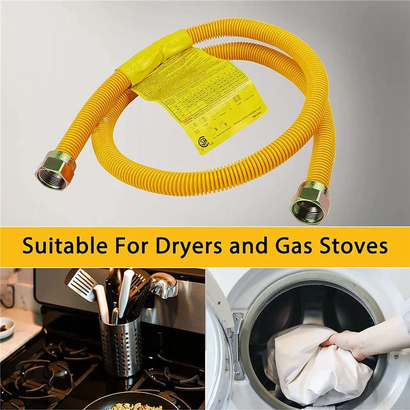 48 Inch Yellow Rind Flexible Stainless Steel Corrugated Gas Tube Connector Kit Hose for Stove, Dryer, Gas Water Heater