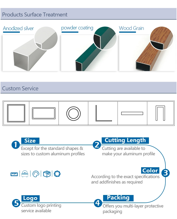 Powder Coating Aluminum Profile Rectangular Tubing for Furniture