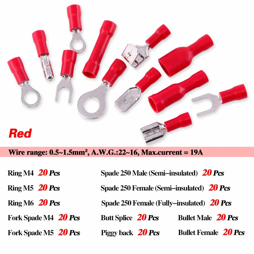 Copper Brass Circular Eye Wire Tube Compression Cord End Insulated Terminals Jointing Ferrule Fitting Connectors