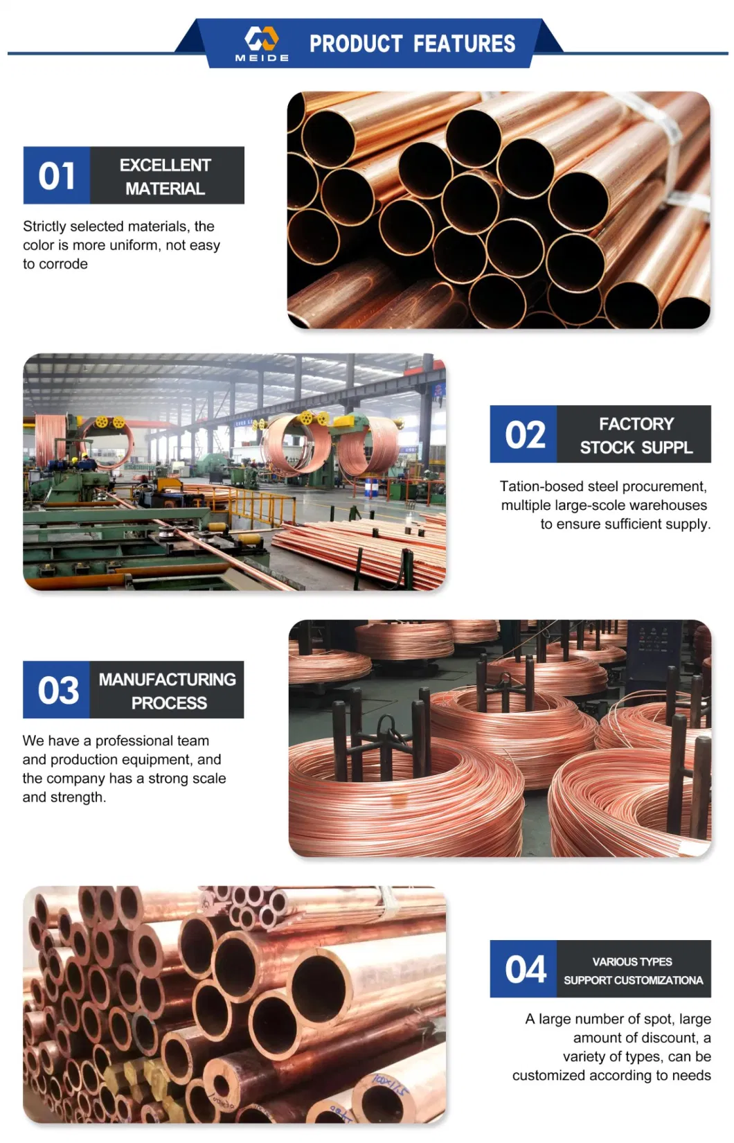 High Thermal Conductivity C34200 C35000 C36000 C3501W C3531b C3601b Pure Refrigeration Copper Square Tube 1/2 Capillary 3/4 Copper Tube