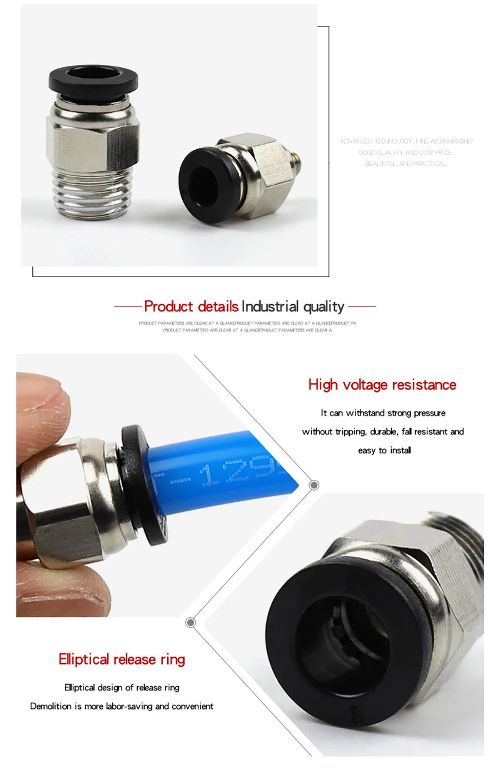 PC Pneumatic Straight Male NPT Threaded Quick Connect Air Tube Connector Copper Brass Push Fit in Pneumatic Pipes Tube Fittings