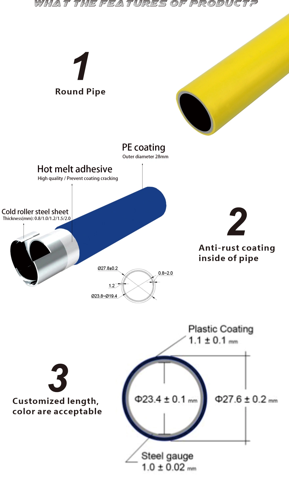 Outside Diameter 28mm Plastic Coated Galvanized Steel Pipe / PE/PVC/ABS Coated Lean Tube