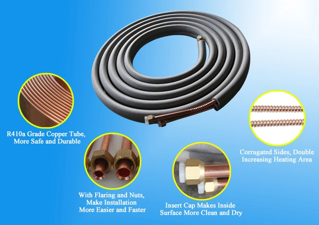 Insulated Air Conditioner Copper Pipe with Spiral Flex on Both Copper Tubes