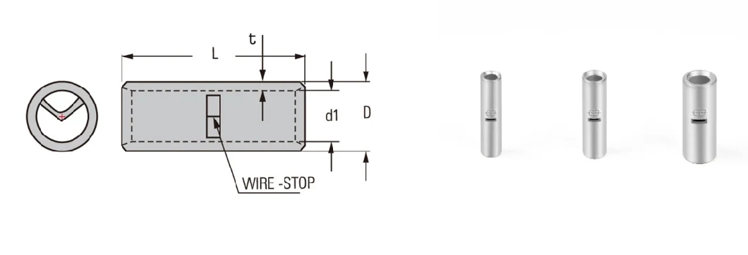 Ferrule Type Bn Series Pure Copper Tube Tin Plated/Tinned Long Middle Joint Non-Insulated Naked Bare Butt Splice Connector