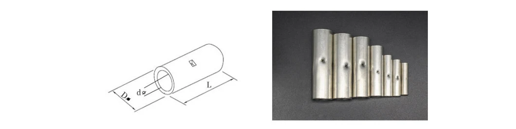 Bn Copper Tube Electrical Cable Terminals Non-Insulated Joint Naked Butt Connectors Wholesale