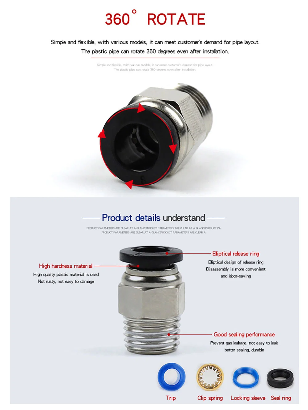 PC Pneumatic Straight Male Quick Connecting Air Tube Connector Copper Brass Pneumatic Pipes Tube Fittings