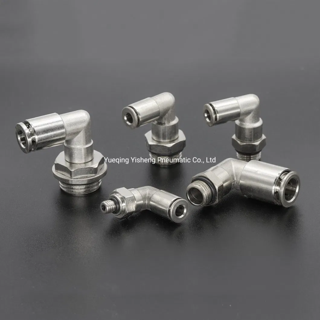 Pl4-04 Pl Series G-Thread 2 Way Pneumatic Fittings L Type Copper Locking Tube Fittings Air Hose Quick Connect Male Thread Elbow Air Fitting