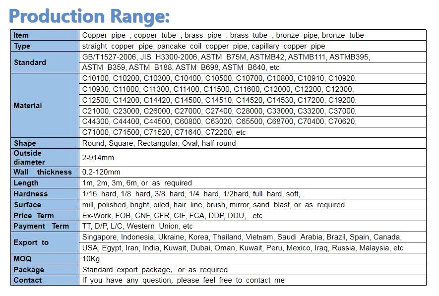 Copper Brass Tubing for Air Heating Exchanger Equipment