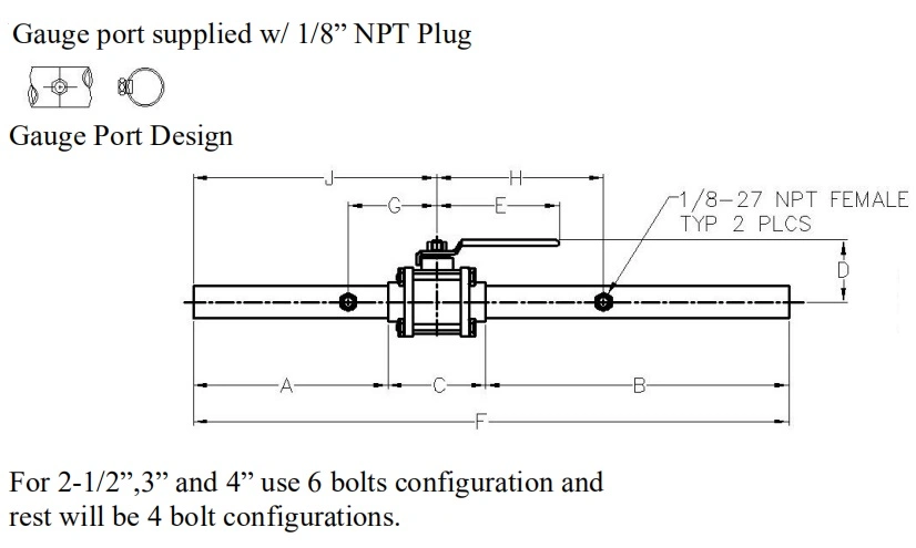 3-Piece Direct Mount Bronze Ball Valve with Extended Tube