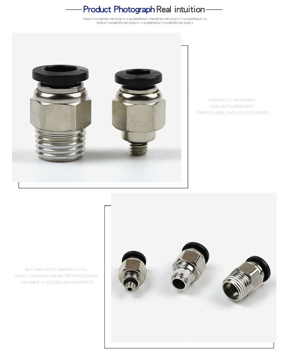 PC Pneumatic Straight Male Quick Connecting Air Tube Connector Copper Brass Pneumatic Pipes Tube Fittings