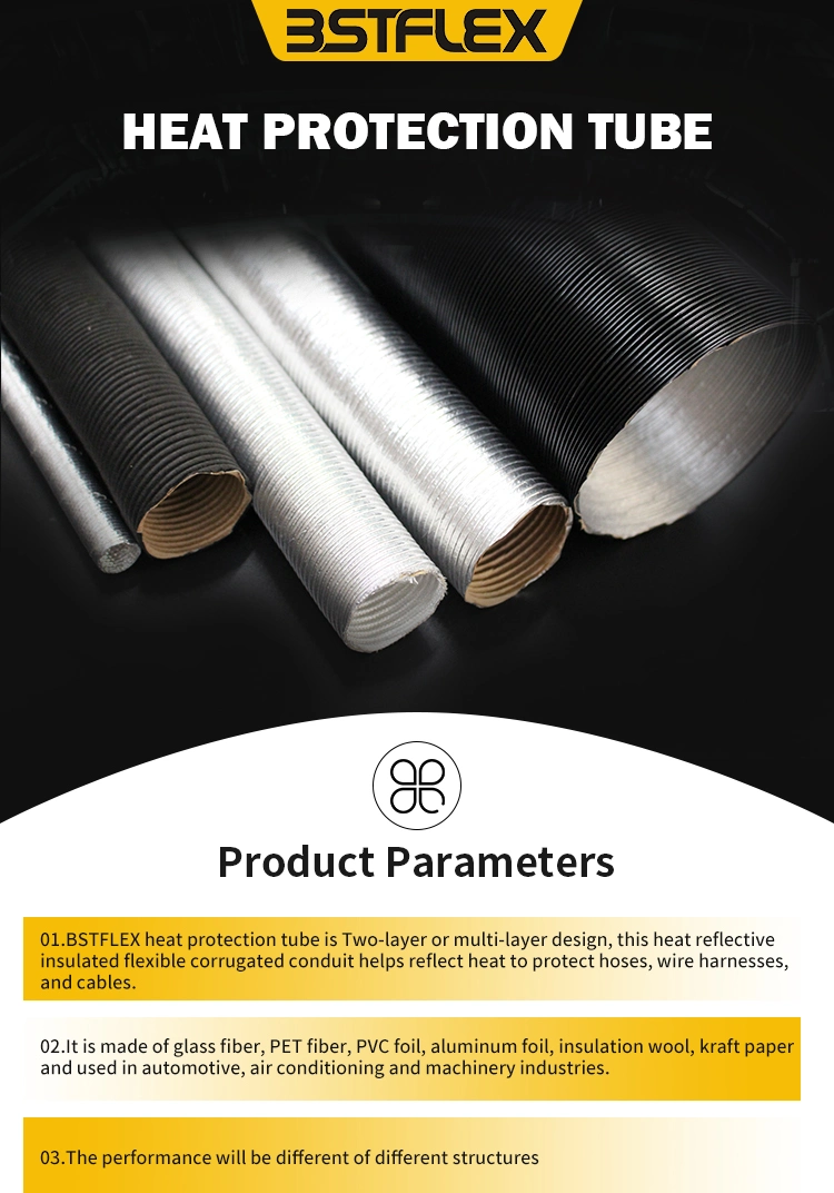 High Temperature Heat Reflecting Sleeve Aluminum Foil Coated Fiberglass Sleeve Flexible Thermal Insulaton Warm Air Aluminum Heat Shield Tubing