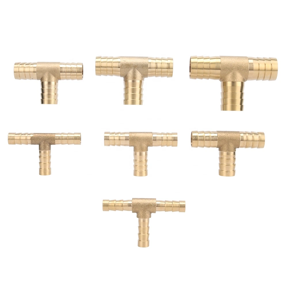 3-Way T-Shape Brass Barb Pipe Hose Fitting 6/8/10/12/14/16/19mm Pipe Port Copper Pagoda Water Tube Fitting