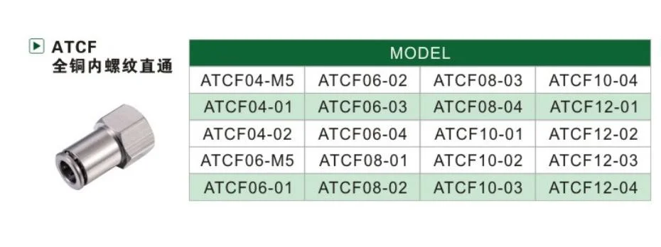 Pneumatic All-Copper Connector Female Thread Go Straight Push-in Air Tube Fittings