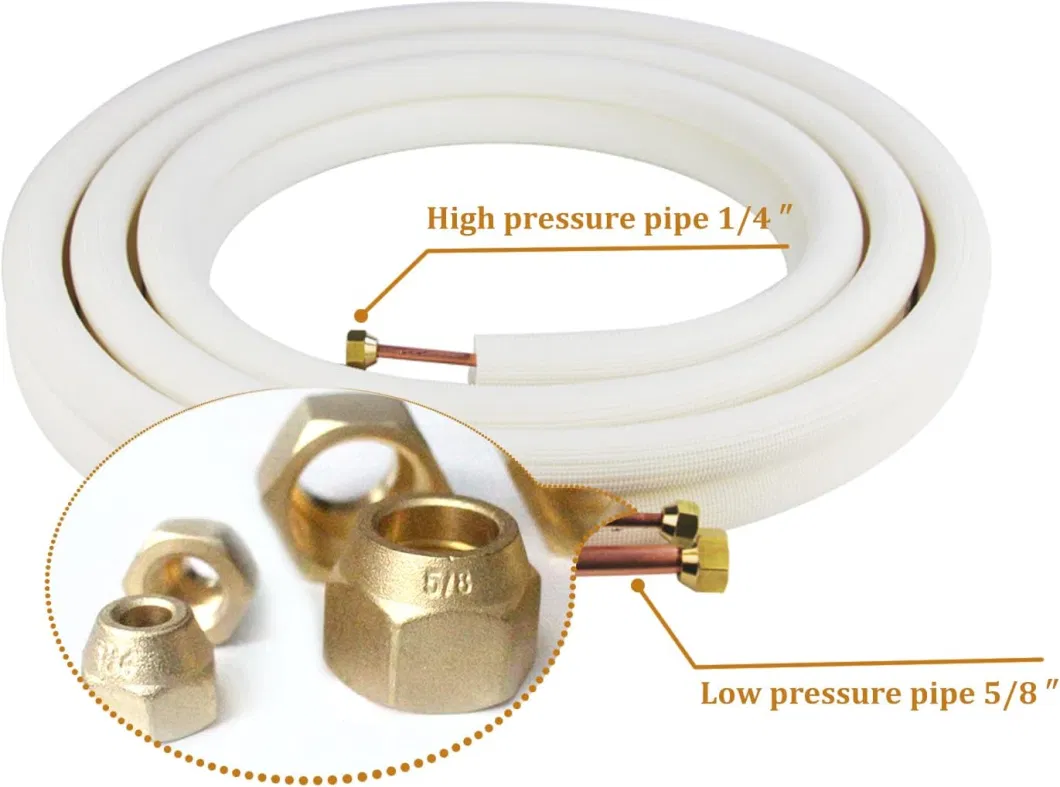 Mini Split Line Set 1/4&quot; &amp; 3/8&quot; Insulated Copper Aluminum Line Set -16FT Copper Aluminum Pipes, Mini Split Air Conditioner