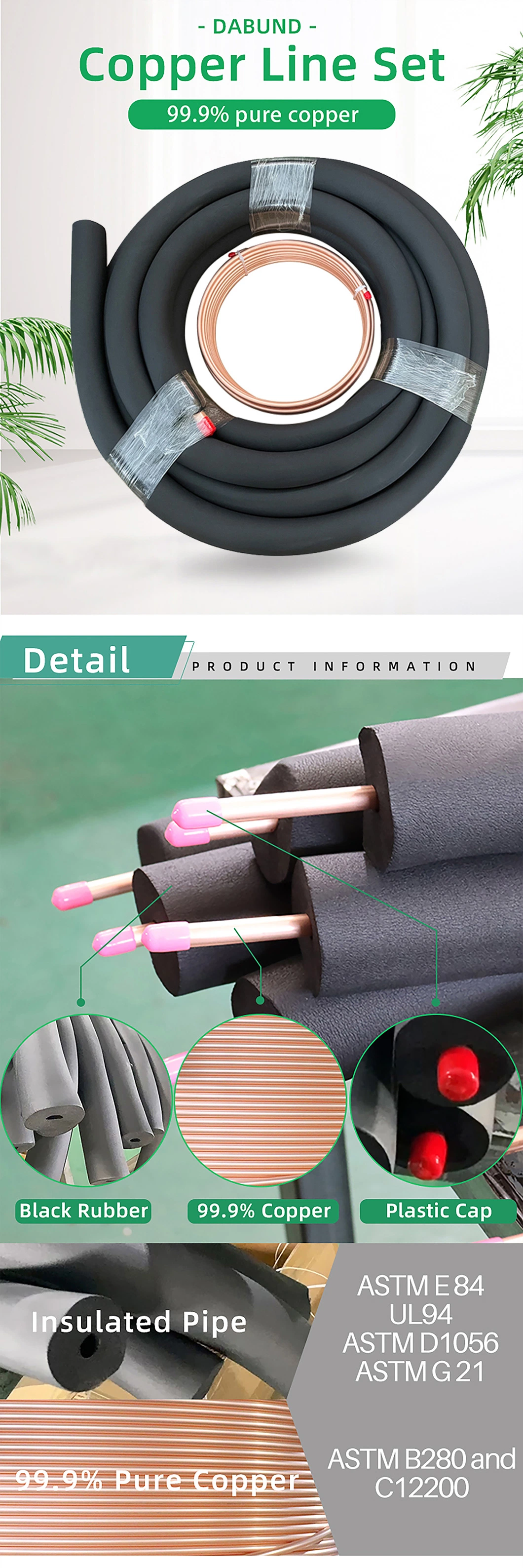 Rubber Foam Coated Pancake Pair Coil Insulated Copper Pipe