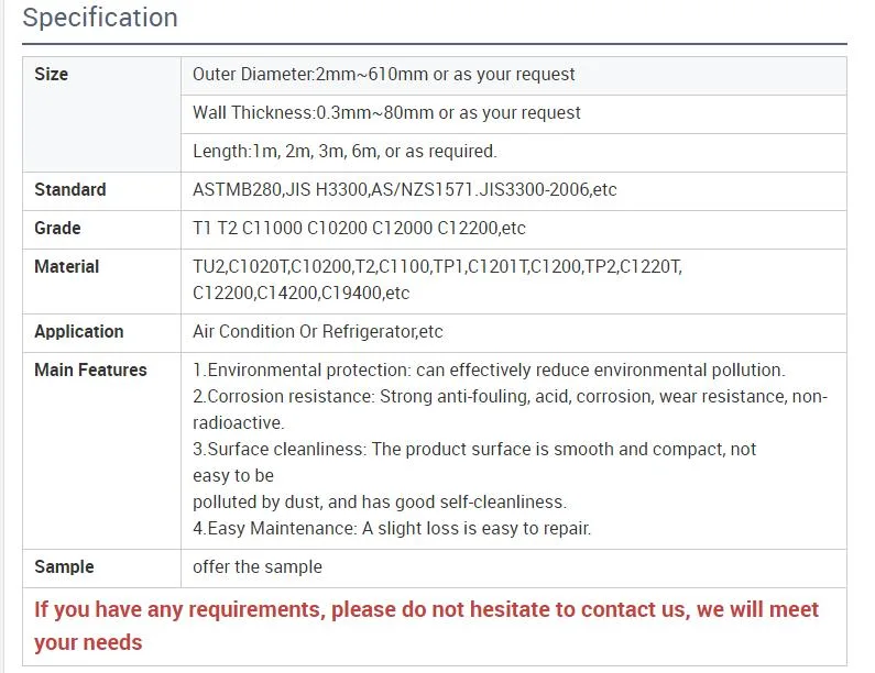 ASTM B280 B837 En 12735-1 C24000/C26800/C270001/2&quot; 3/4&quot; Air Conditioner Connecting Tube Material C1020 Special Tempers on Request Hollow Copper Pipe