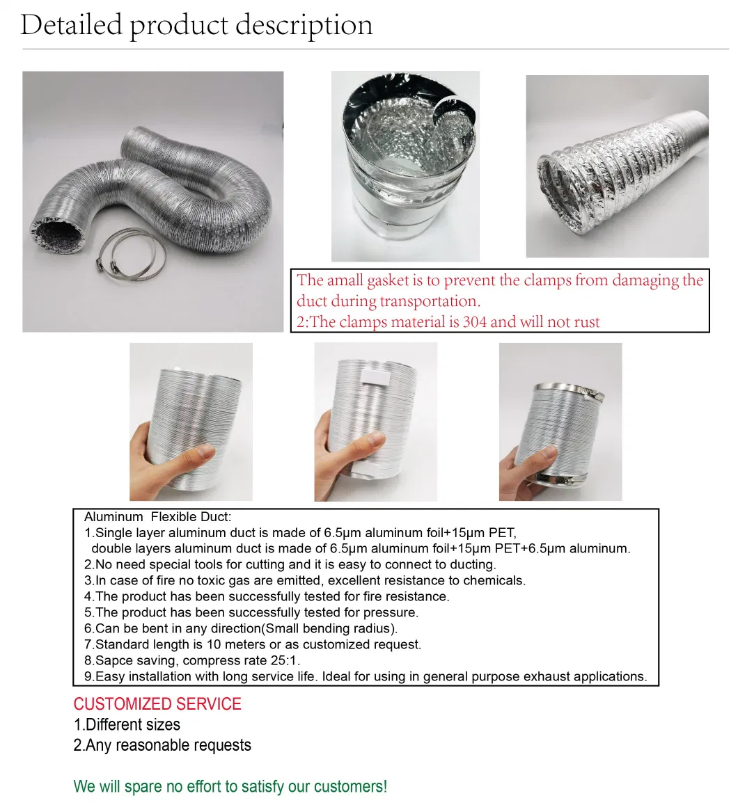 Smoke Exhaust Pipe for Boiling Water Room Firm Aluminum Foil Duct