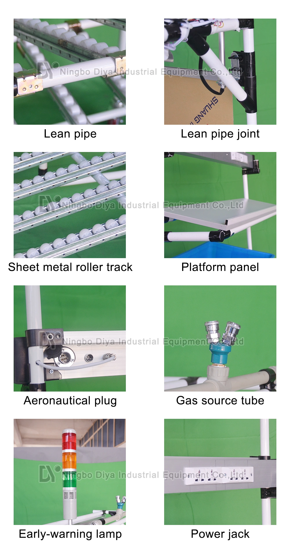 Gray Lean Pipe Assembly Worktable with Roller Track Production Table