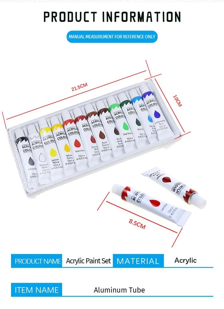 Promotional 12 Colors Aluminum Tube Non-Toxic Acrylic Paint Set