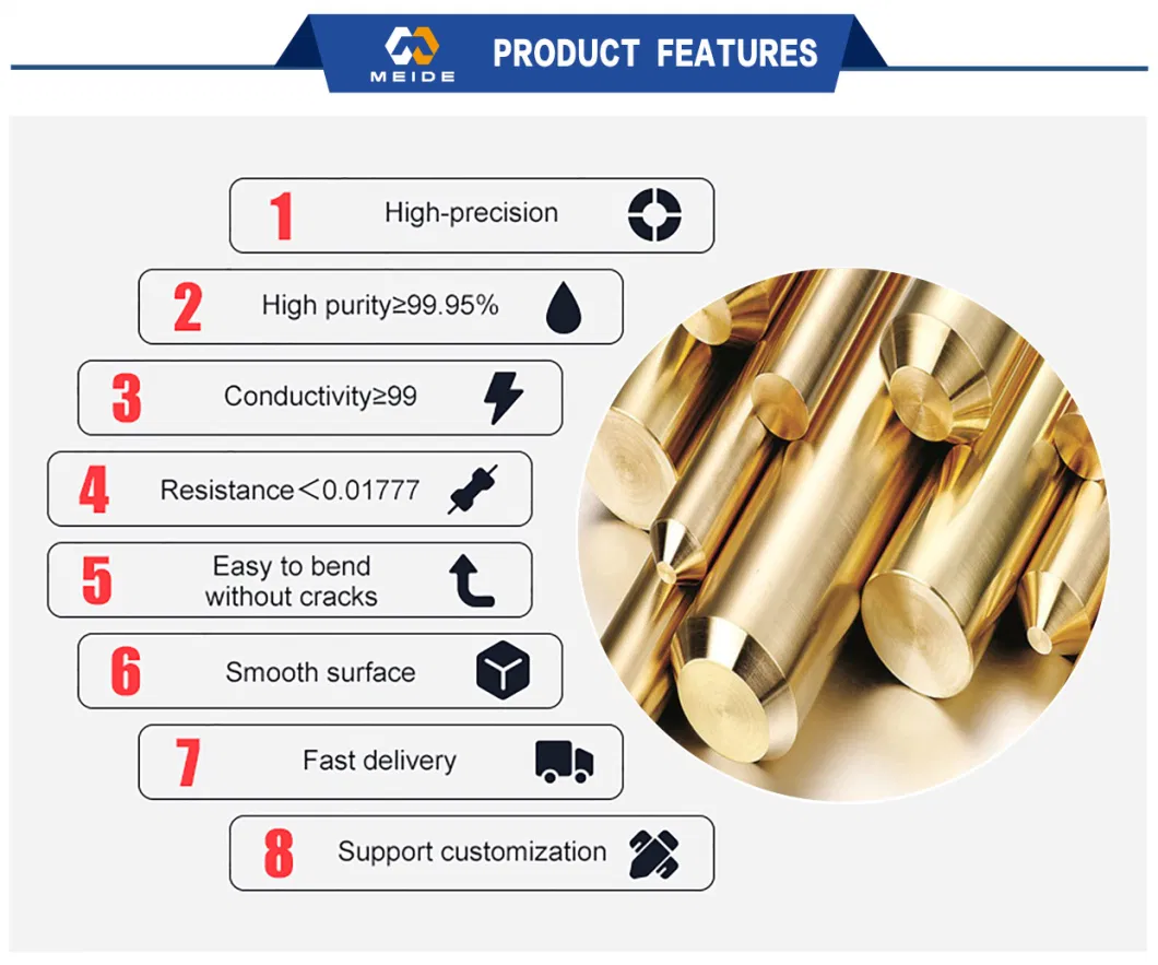 High Conductivity and Thermal Conductivity ETP ASTM B152 C10100 Copper Tube C27200 H63 C2720 C22000 C2700 Brass Rod/Rod/Tube for The Refrigeration Industry