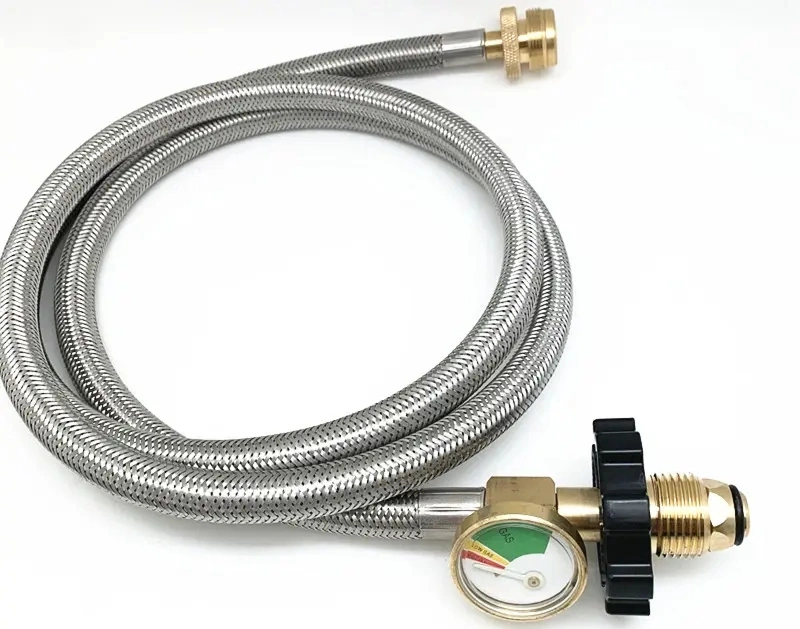 Propane Adapter Hose with Gauge - High Pressure Conversion From 1 Lb to 20 Lb Tank