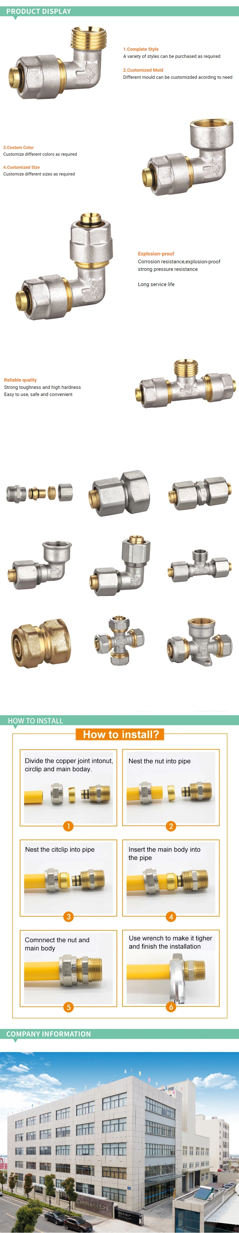 Wholesale Copper Lead Free Compression Stainless Steel Crimp Plumbing Plastic Connector Brass Pipe Pex Fitting