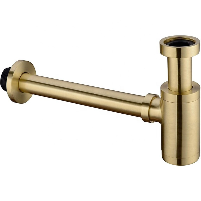 Brass Round Bottle P-Trap Adjustable Height Brushed Gold Finished Basin Sink Waste Trap Drain Set Tube