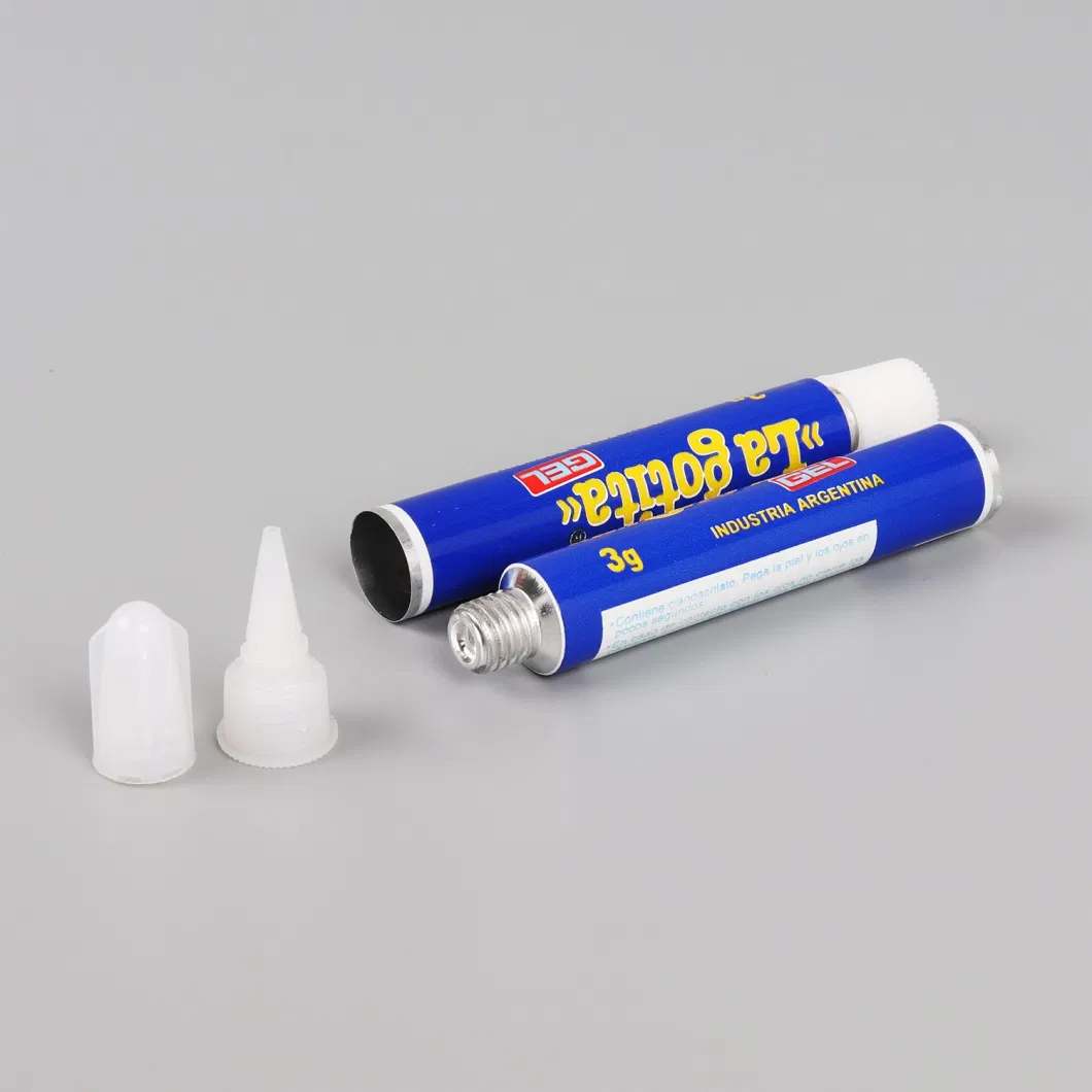 Customized 1g 3G 5g Aluminum Glue Tube with Plastic 3 Pieces Caps