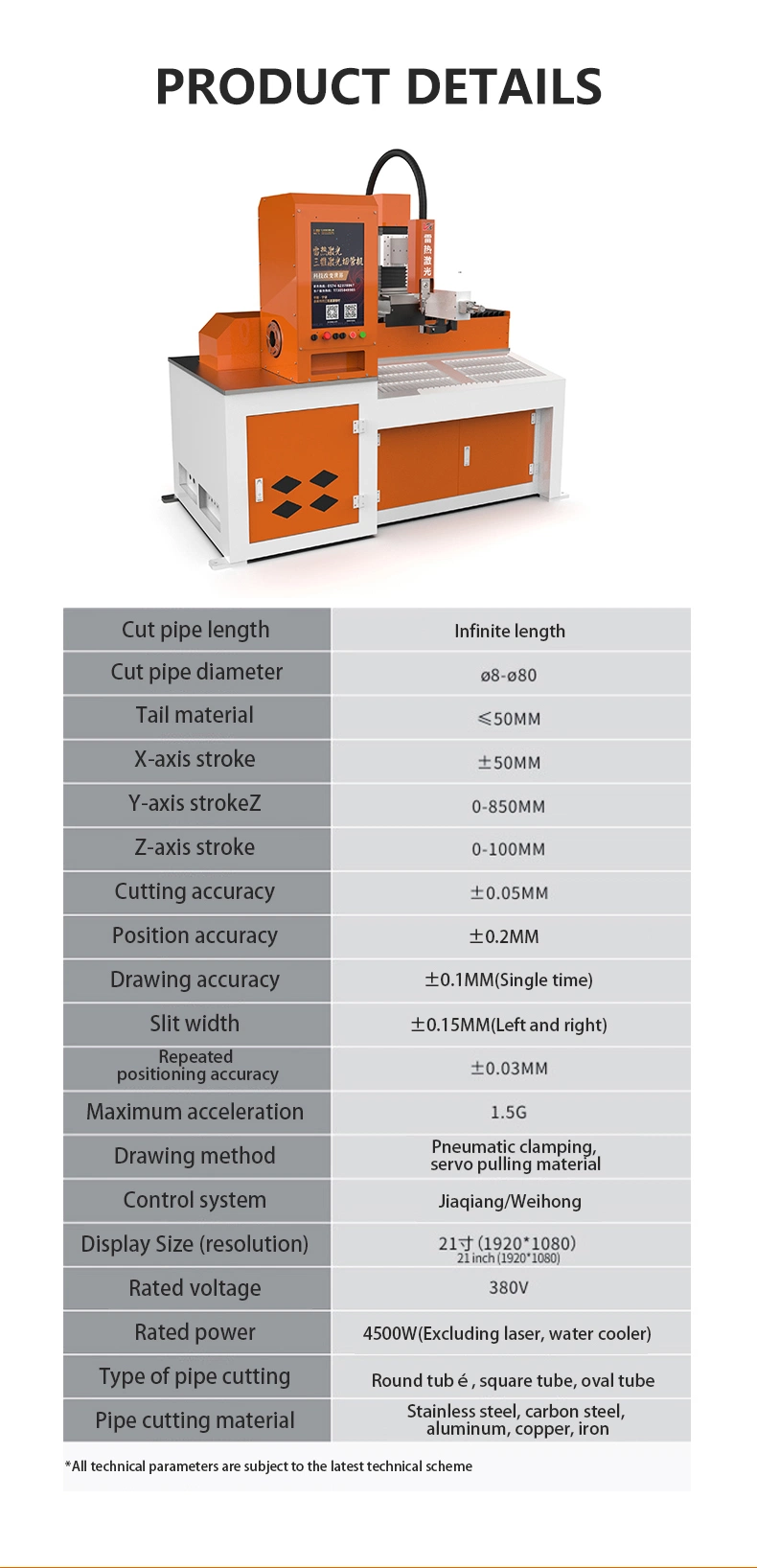 Stainless Steel, Iron, Copper CNC Metal Pipe Semi-Automatic Fiber Laser Cutting Machine