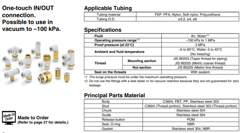 T-Types of Pneumatic Fittings Connector External and Internal Threads SMC S-Kq2vs Plastic Connector