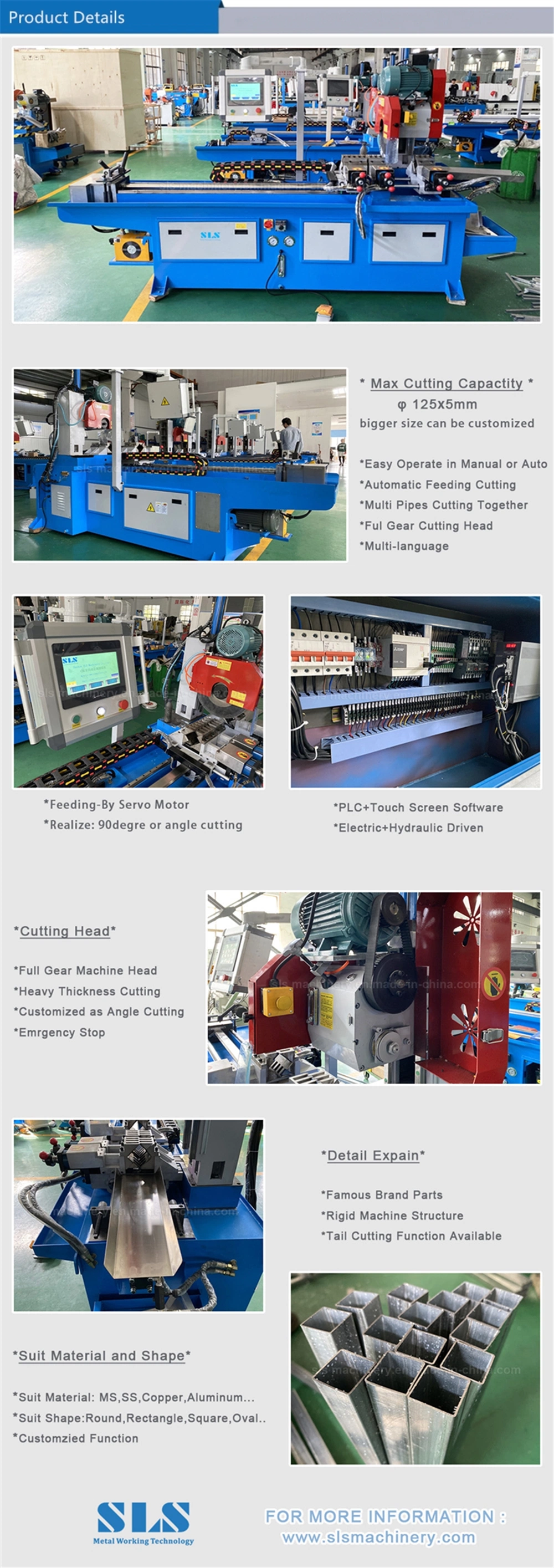 SLS Stainless Steel, Copper, Iron, Aluminium, Round, Square Metal Tube, Profile Pipe, Automatic Hydraulic Cold Disk Saw, CNC Pipe Circular Saw Cutting Machine