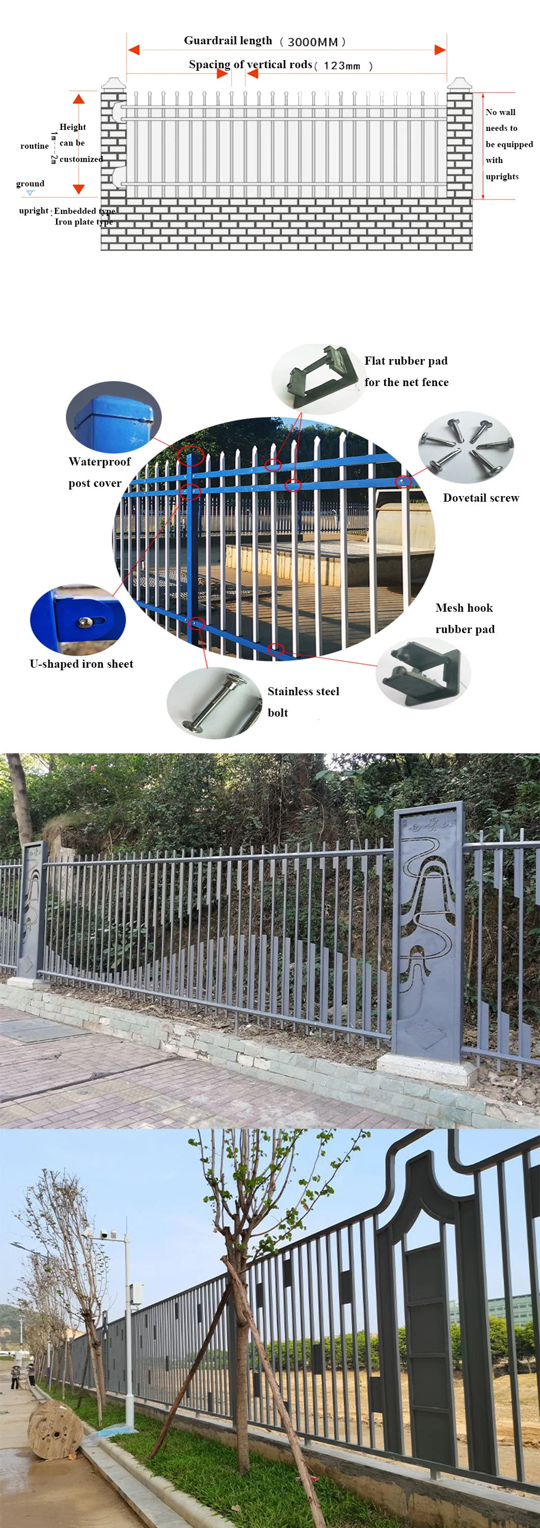 Zinc Coated Square Steel Tube Iron Aluminum Fence Panel Fence