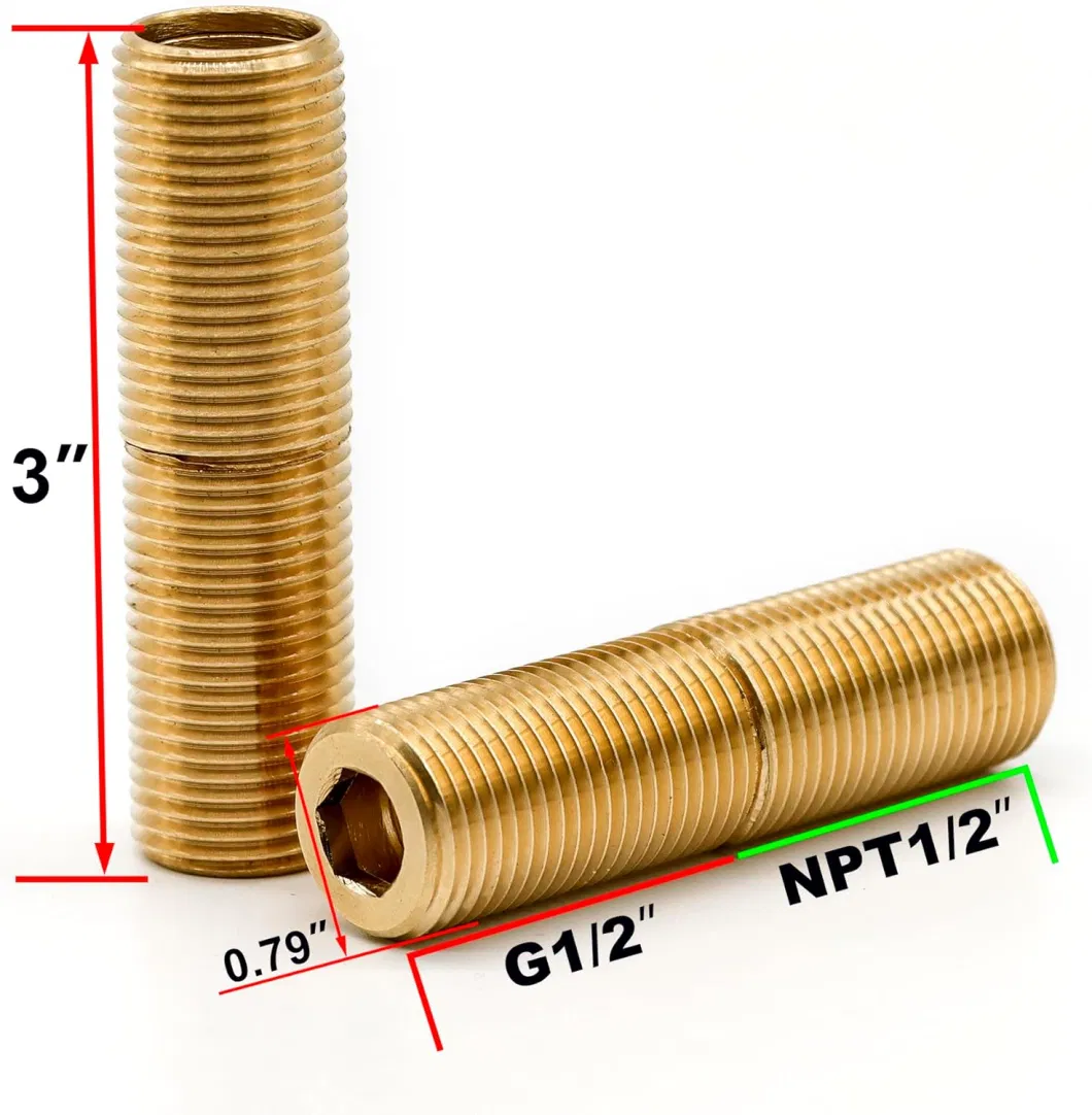 Brass Pipe Adapter Plumbing, G Thread 1/2&quot; Male to NPT Thread 1/2&quot; Male Pipe Fitting Adapter, 3 Inch Length, Seamless and Leak Proof