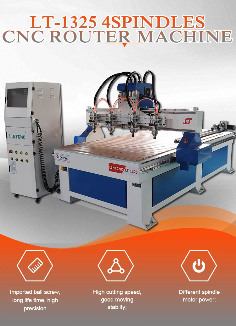 4 Spindles Woodworking Machine CNC Router 1325 with 2.2kw Spindle