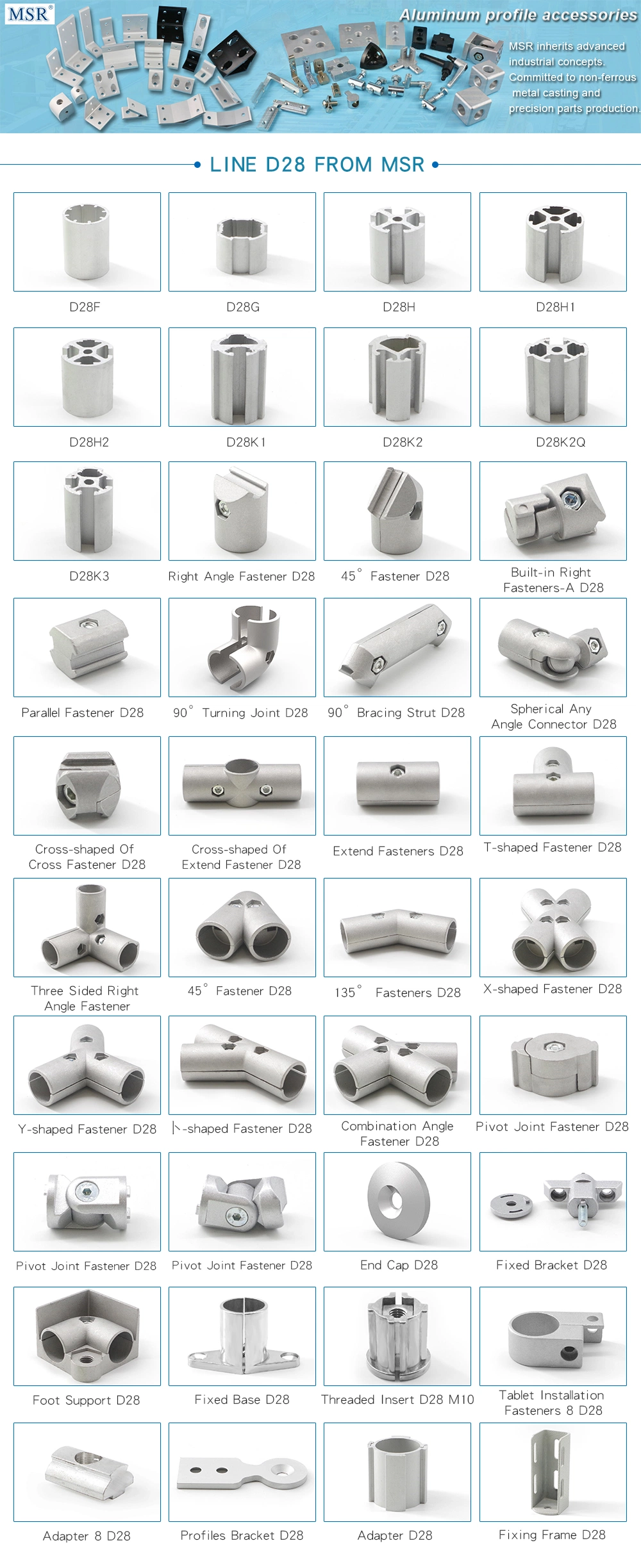 D28f Aluminium Tube for Connecting T Slot Aluminium Profile