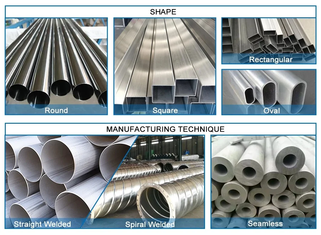 ASTM A213 201 304 304L 316 316L 309S 310S 321 2205 2507 904L Stainless Steel/Carbon/Aluminum/Galvanized Seamless Welded Round/Square/Rectangular/Hex/Oval Pipe