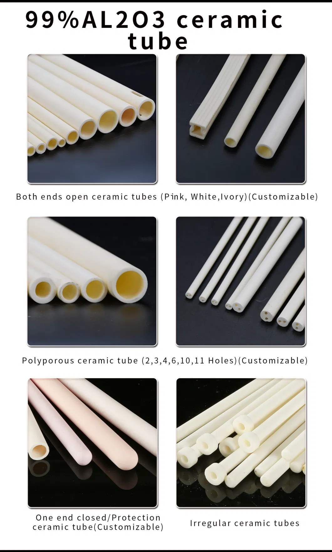 Glazed 85% Alumina Ceramic Igniter Tube (porcelain tube)