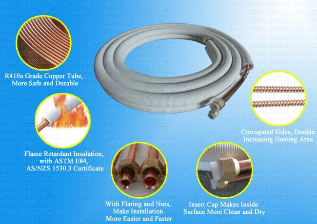 Flexible Corrugated Insulated Copper Pipe Thick Walled for R410A Refrigerant