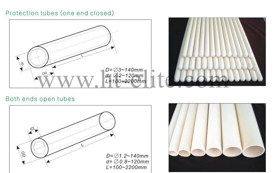 95% 99% Al2O3 Alumina Ceramic Thermocouple Protection Tube C610 C710