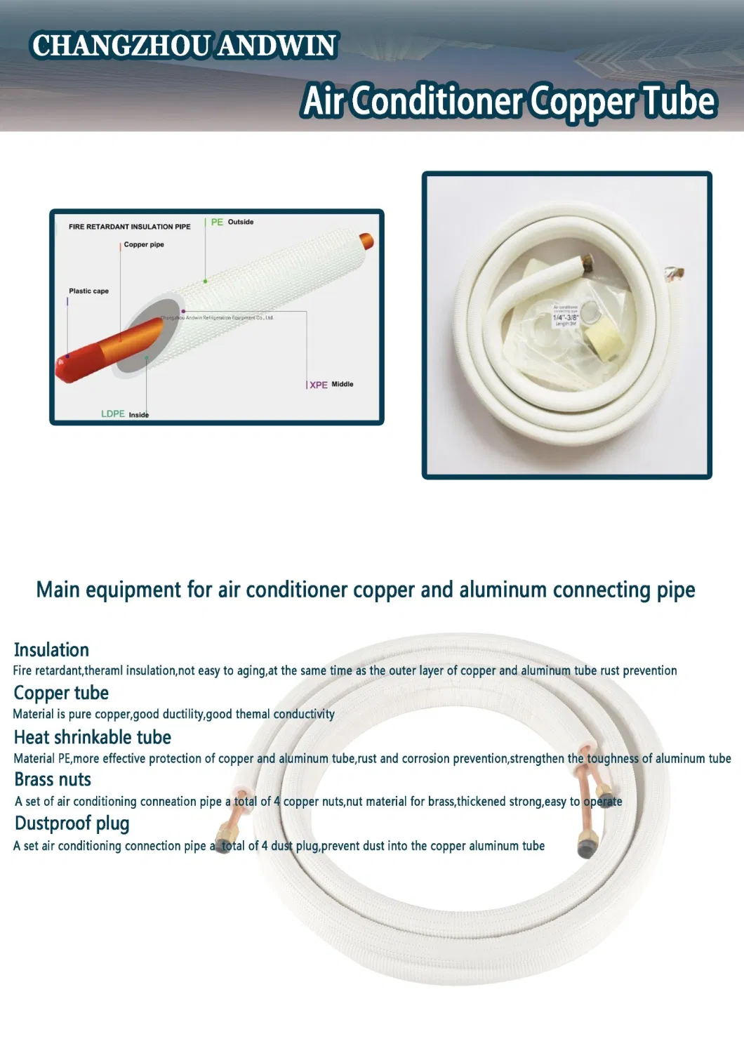 Split Air Conditioner Copper-Aluminum Connecting Pipe, Insulation Tube