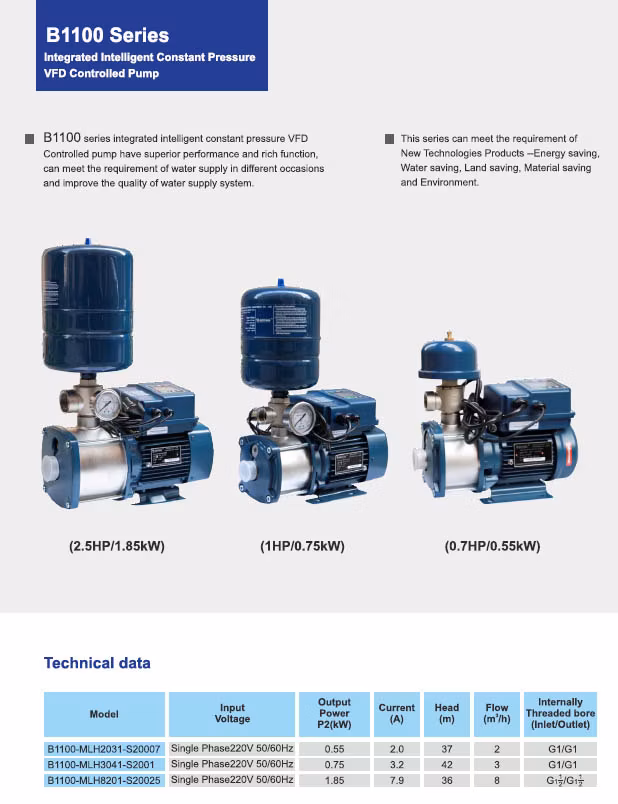 Bedford B1100 Series Pressure Booster Water Pump Equipment with Tank