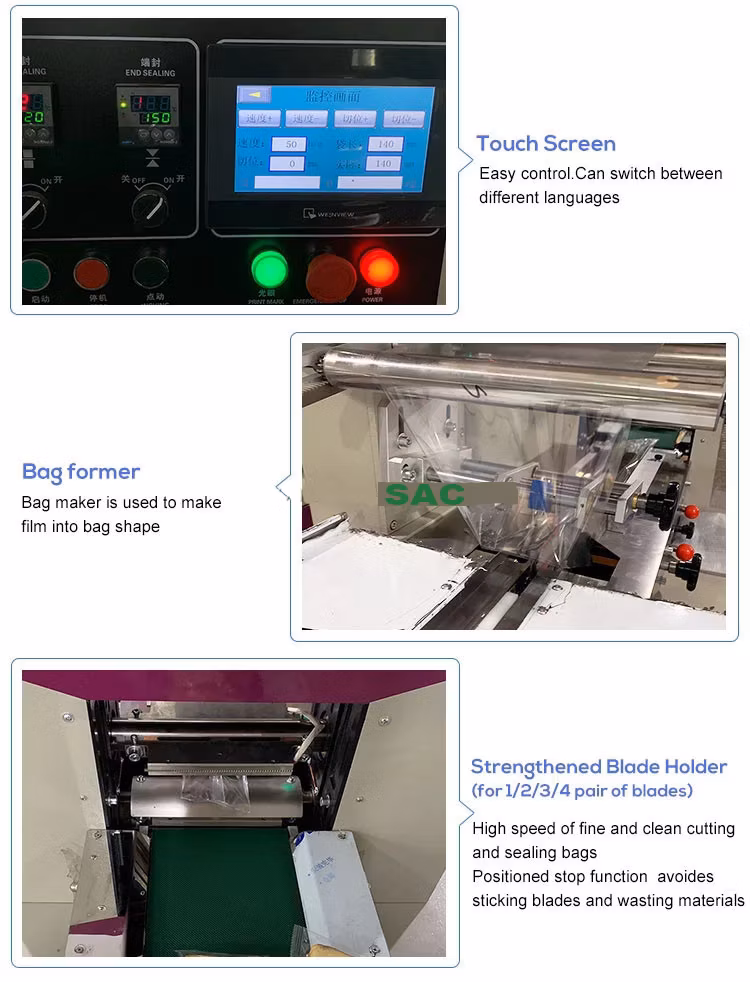 Automatic Horizontal Pillow Flow Wrapping Soap / Biscuit / Popsicle / Candy / Energy Bar Packing Machine